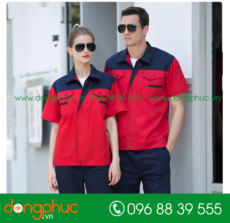 Mẫu bảo hộ màu tím than phối đỏ cộc tay